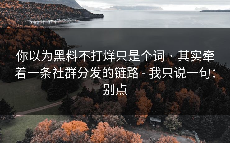 你以为黑料不打烊只是个词 · 其实牵着一条社群分发的链路 - 我只说一句：别点